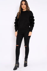 Black Fur Sleeve Knitted Jumper - Courtnie-Jumper
