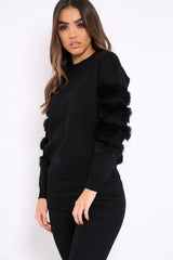 Black Fur Sleeve Knitted Jumper - Courtnie-Jumper