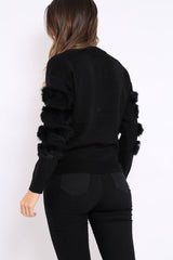 Black Fur Sleeve Knitted Jumper - Courtnie-Jumper