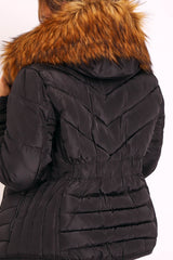 Black Fur Trim Quilted Puffer Coat - Lania-Coats
