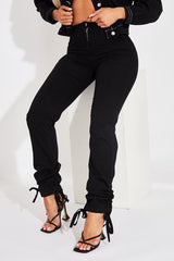 Black Gathered Hem Tie Trousers - Aaira-Trousers
