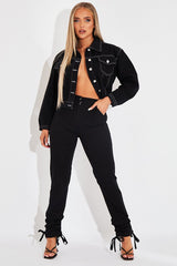 Black Gathered Hem Tie Trousers - Aaira-Trousers