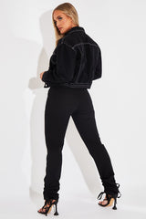 Black Gathered Hem Tie Trousers - Aaira-Trousers