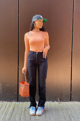 Black Gathered Hem Tie Trousers - Aaira-Trousers