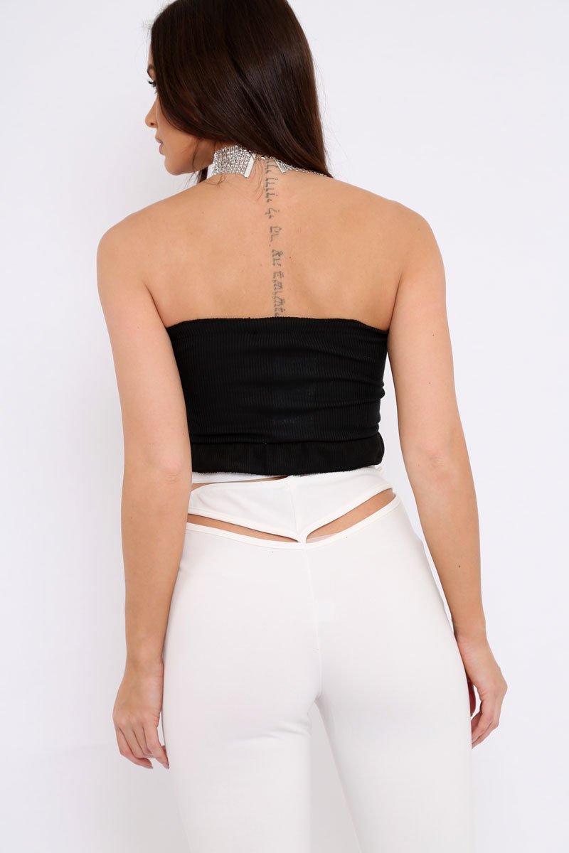 Black Gathered Middle Bandeau Crop Top - Darlah-Crop Tops