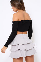 Black Gathered Middle Bardot Crop Top - Sally-Crop Tops