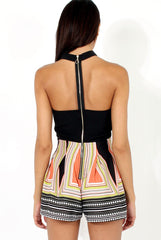 Black Geo Print Bandeau Choker Playsuit - Kerrie-Playsuits