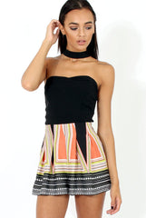 Black Geo Print Bandeau Choker Playsuit - Kerrie-Playsuits