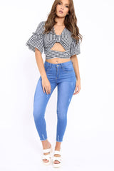 Black Gingham Bow Front Tie Around The Waist Crop Top - Konnie-Tops