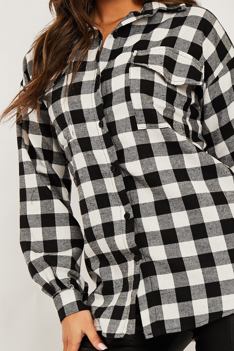 Black Gingham Check Oversized Shirt - Gizel-Shirts