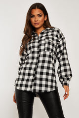 Black Gingham Check Oversized Shirt - Gizel-Shirts