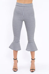 Black Gingham Cropped Flare Hem Trousers - Aniesha-Trousers