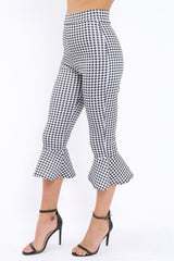 Black Gingham Cropped Flare Hem Trousers - Aniesha-Trousers