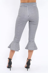 Black Gingham Cropped Flare Hem Trousers - Aniesha-Trousers