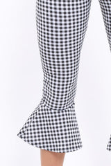 Black Gingham Cropped Flare Hem Trousers - Aniesha-Trousers