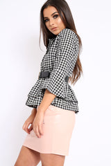 Black Gingham Flare Sleeve Peplum Shirt - Kaya-Shirts