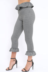 Black Gingham Frill Hem Trousers - Marianne-Trousers