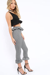 Black Gingham Frill Hem Trousers - Marianne-Trousers