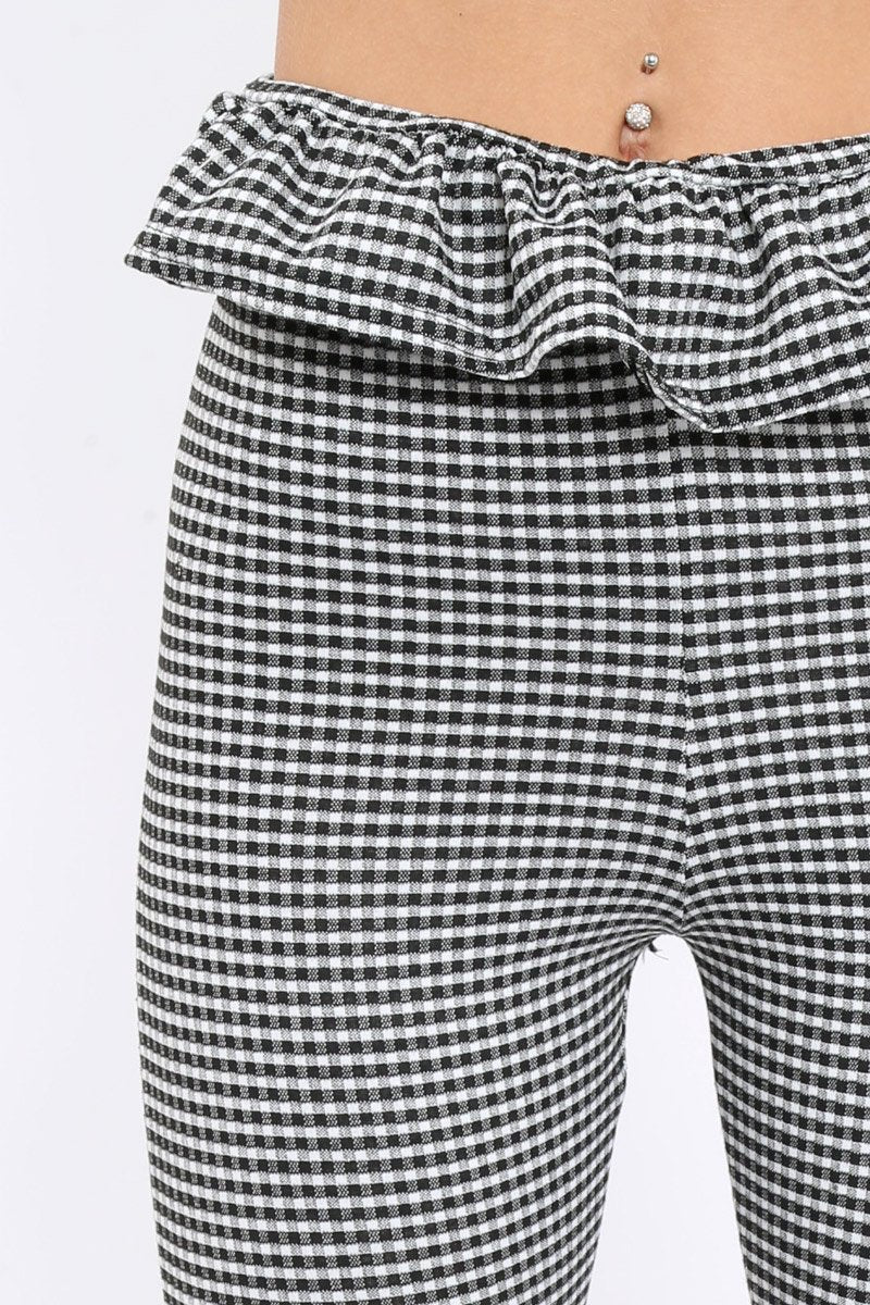 Black Gingham Frill Hem Trousers - Marianne-Trousers