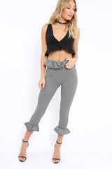 Black Gingham Frill Hem Trousers - Marianne-Trousers