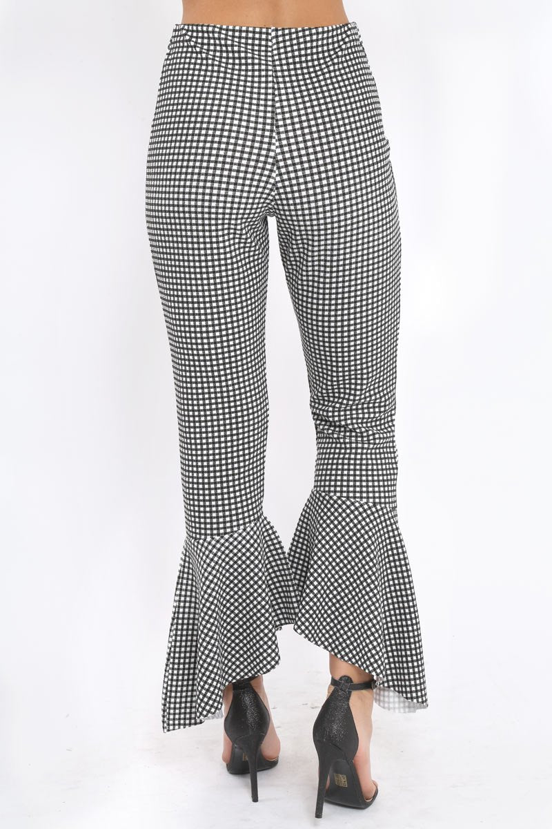 Black Gingham Frill Hem Trousers - Payton-Trousers