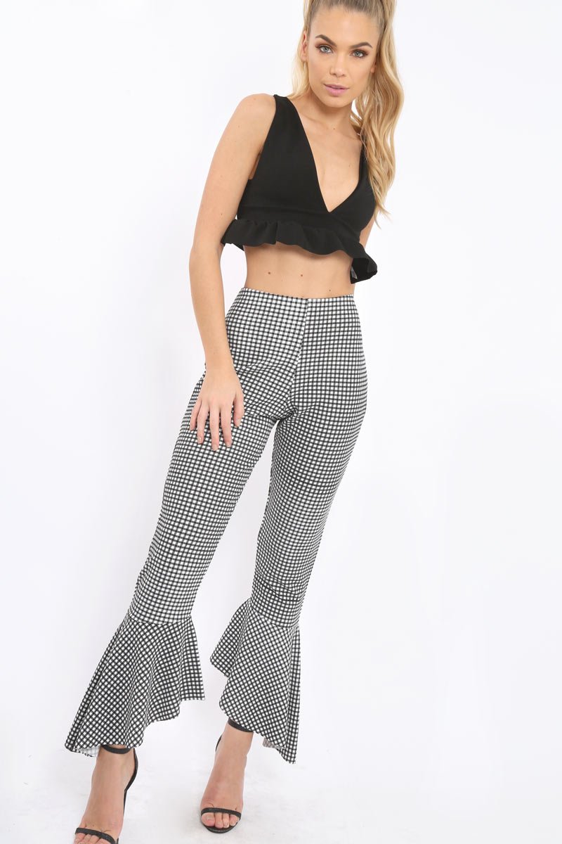 Black Gingham Frill Hem Trousers - Payton-Trousers