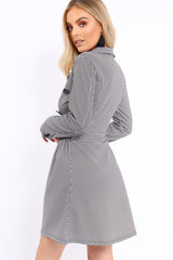 Black Gingham Print Button Detail Blazer Dress - Nora-Dresses