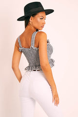 Black Gingham Shirred Crop Top - Eava-Tops