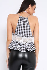 Black Gingham and Lace Cami Crop Top - Eboni-Tops