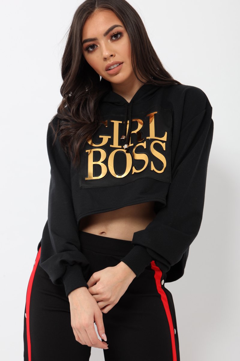 Black Girl Boss Cropped Hoodie - Kelsy-Hoodies