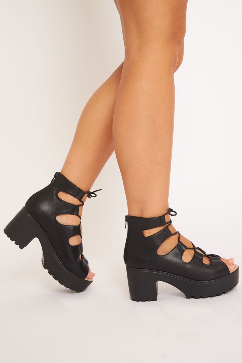Black Gladiator Heeled Sandal - Donia-Sandals