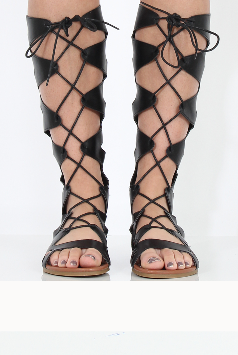Black Gladiator Tie Up Sandals - Fergie-Sandals