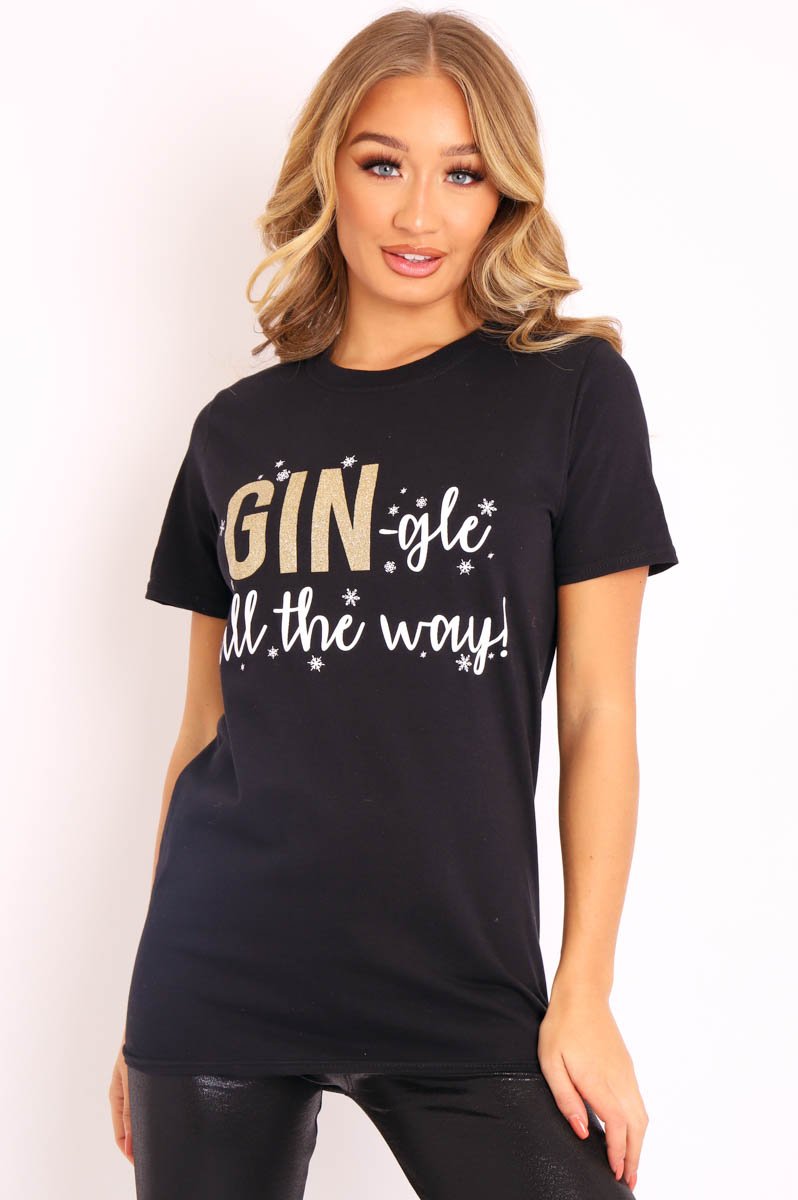 Black Glitter Christmas Slogan T-shirt - Nalanie-T-shirt