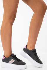 Black Glitter Chunky Sole Trainers - Faye-Trainers