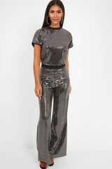 Black Glitter Crew Neck T-Shirt - Jamese-Tops