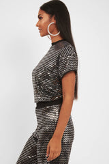 Black Glitter Crew Neck T-Shirt - Jamese-Tops