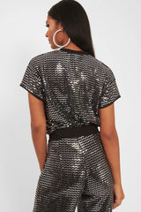 Black Glitter Crew Neck T-Shirt - Jamese-Tops