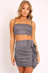 Black Glitter Crop Top Ruffle Skirt Co-ord - Faith-Co-ords