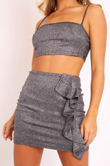 Black Glitter Crop Top Ruffle Skirt Co-ord - Faith-Co-ords