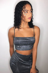 Black Glitter Crop Top Ruffle Skirt Co-ord - Faith-Co-ords