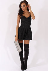 Black Glitter Cross Back Strappy Playsuit - Jaclyn-Playsuits