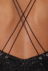 Black Glitter Cross Back Strappy Playsuit - Jaclyn-Playsuits