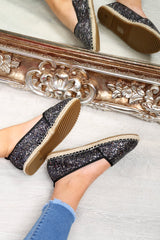 Black Glitter Espadrilles - Ivery-Flats