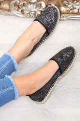 Black Glitter Espadrilles - Ivery-Flats