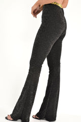 Black Glitter Kick Flare Trousers - Chlo-Trousers
