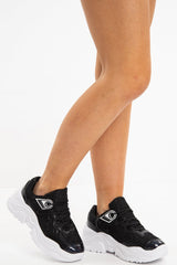Black Glitter Lace Up Chunky Sole Trainers - Harrlet-Trainers