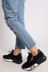 Black Glitter Lace Up Chunky Trainers - Shania-Trainers