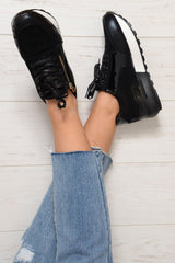 Black Glitter Lace Up Chunky Trainers - Shania-Trainers