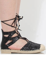 Black Glitter Lace Up Espadrilles - Sahara-Shoes