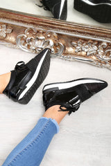 Black Glitter Mesh Panel Trainers - Helaina-Trainers